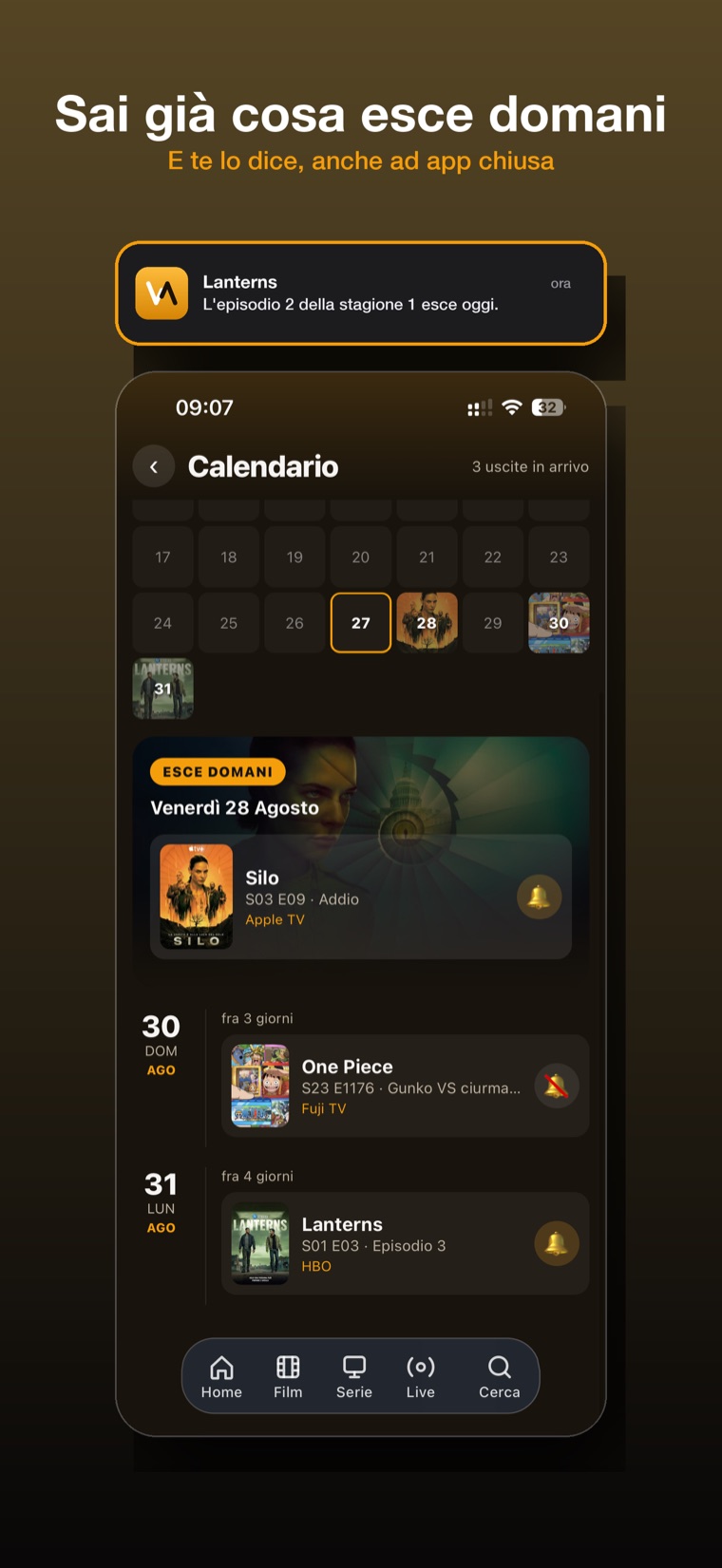Il calendario delle uscite, con la notifica